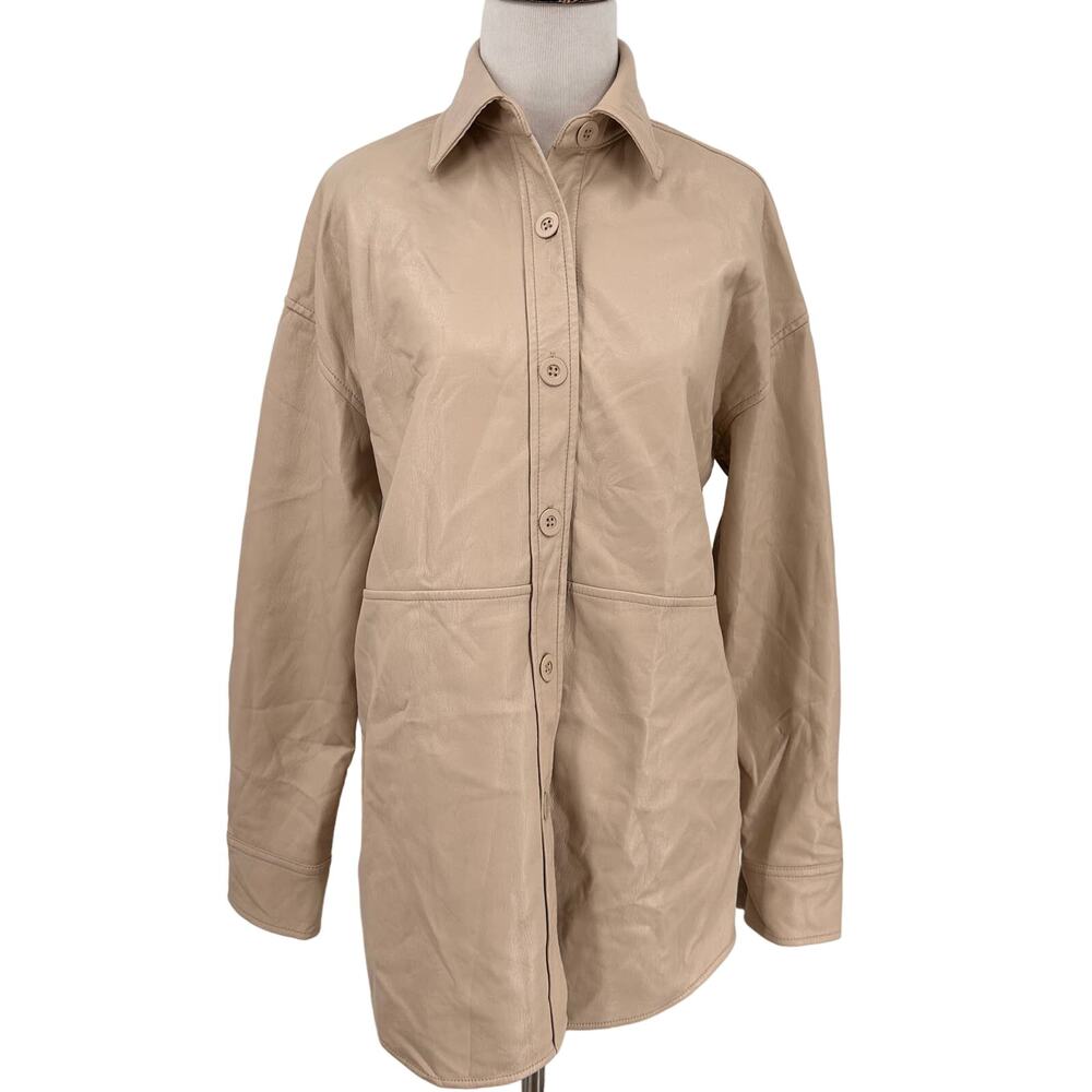 Babaton Cream Pelli Vegan Leather Shirt Jacket Shacket Size 2XS